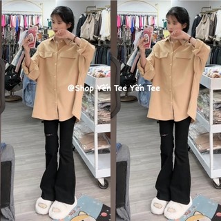 ( Ảnh thật ) Áo sơ mi 2 túi nắp màu nâu vàng tôn da chất nhung dầy , mịn cao cấp #011