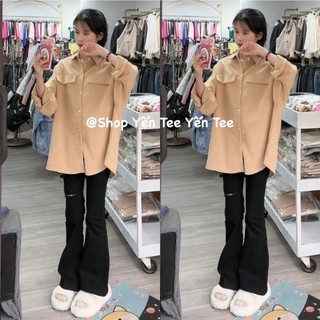 ( Ảnh thật ) Áo sơ mi 2 túi nắp màu nâu vàng tôn da chất nhung dầy , mịn cao cấp #011