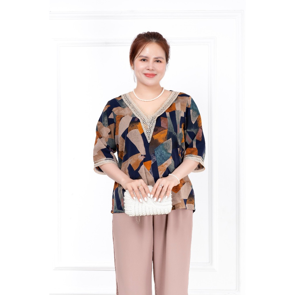 Ms12 ĐỒ BỘ TRUNG NIÊN LỤA MANGO CAO CẤP CỔ PHỐI REN QUẦN 9 TẤC ( CỔ REN ) HAN.T SHOP