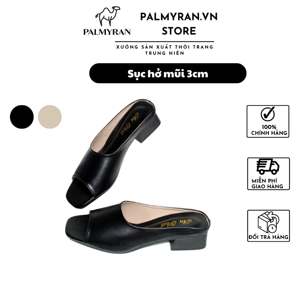 Sục nữ hỡ mũi da sịn thật DN20 cao 3cm - Dép trung niên đi êm chân