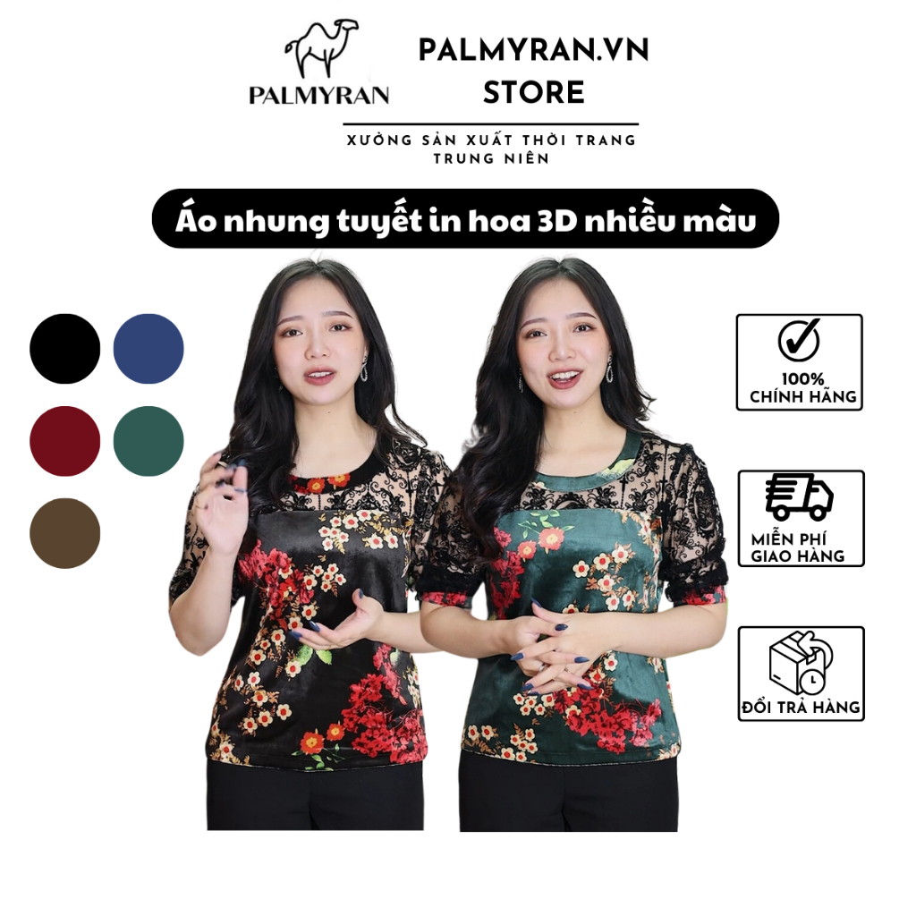 Áo Nhung Tuyết In Hoa 3D Cao Cấp palmyran AH01