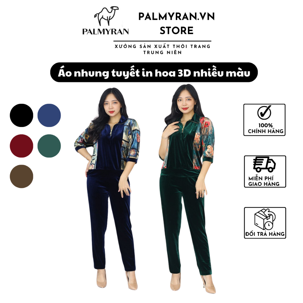 Bộ quần áo nhung tuyết cao cấp phối hoa 3D cao cấp NT04