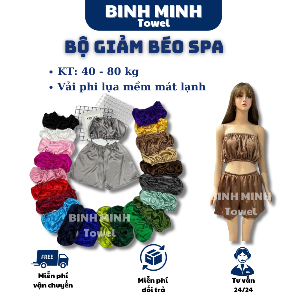 Bộ giảm béo spa, bộ đồ cho khách nữ đùi chất liệu phi lụa vải không ...
