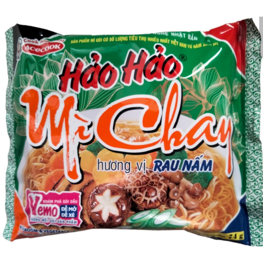 Thùng 30 gói mì chay Hảo Hảo hương vị Rau Nấm 74gr