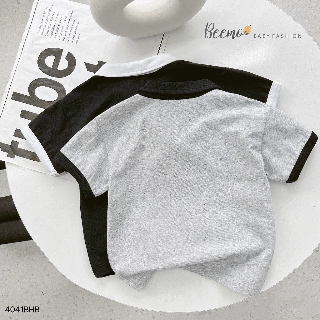 Bộ cotton cộc tay cổ polo phối khuy cho bé, bộ thun tay ngắn áo cotton quần thô cá tính cho bé