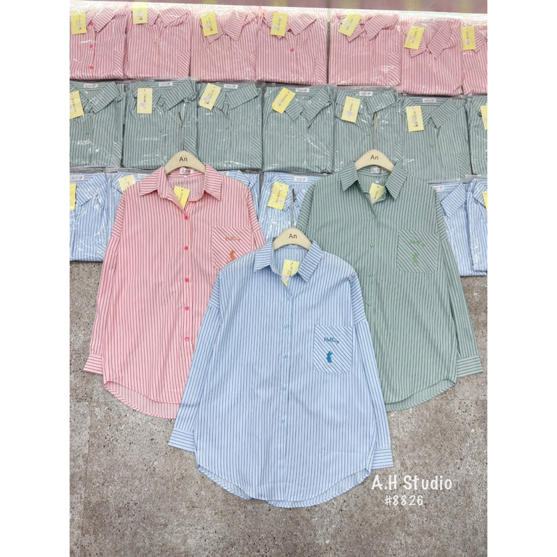 Sơ mi kẻ dài tay thêu thỏ Bunnyy form rộng