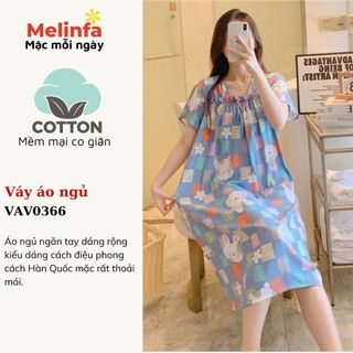 [XẢ KHO GIÁ SỐC] Váy đầm ngủ ngắn tay mặc nhà hàng ngày, chất vải Cotton lụa tự nhiên mềm mại thoáng mát mã VAV0366