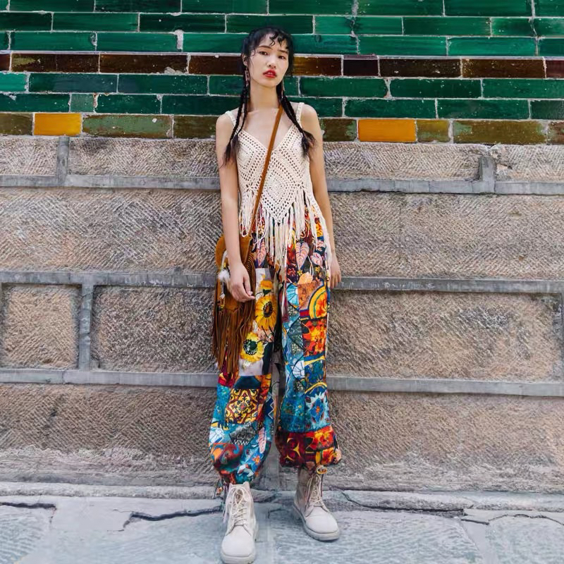 Quần Cạp Chun Kèm Ảnh Thật Bohemian Bo Chân Mẫu Mới Nhất 2024 Thời Trang Du Lịch Nữ