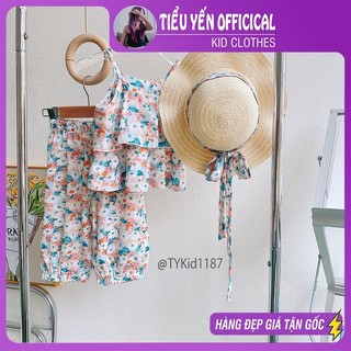 Quần áo trẻ em, Quần áo hè bé gái, set 2 dây thô hoa kèm mũ cho bé 9-27kg S1187 | Tiểu Yến KID
