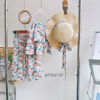Quần áo trẻ em, Quần áo hè bé gái, set 2 dây thô hoa kèm mũ cho bé 9-27kg S1187 | Tiểu Yến KID
