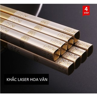 Set 5 đôi đũa vàng phúc  inox  sus 304 mạ titan  loại xịn đầu đũa chống trượt khi gắp