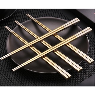 Set 5 đôi đũa vàng phúc  inox  sus 304 mạ titan  loại xịn đầu đũa chống trượt khi gắp