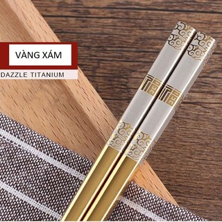 Set 5 đôi đũa vàng phúc  inox  sus 304 mạ titan  loại xịn đầu đũa chống trượt khi gắp