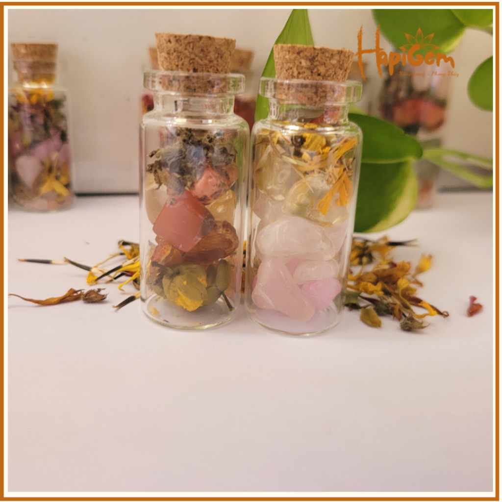 Hũ thu hút tài lộc - thạch anh mix thảo mộc thiên nhiên tăng cường  khai thông dòng tài lộc Hapigems