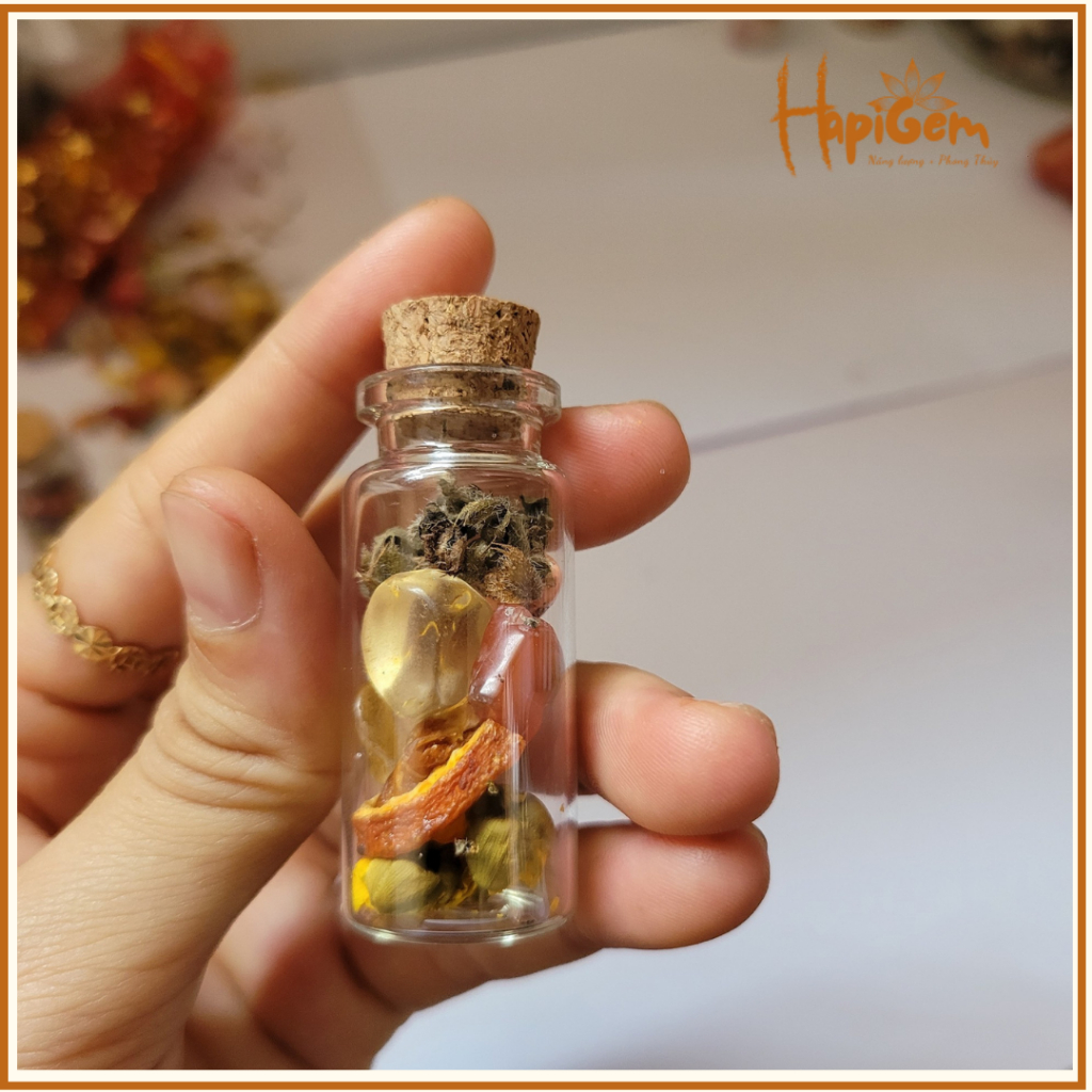 Hũ thu hút tài lộc - thạch anh mix thảo mộc thiên nhiên tăng cường  khai thông dòng tài lộc Hapigems