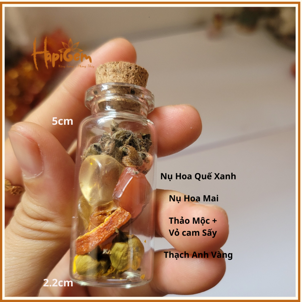 Hũ thu hút tài lộc - thạch anh mix thảo mộc thiên nhiên tăng cường  khai thông dòng tài lộc Hapigems