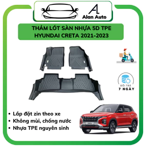 Thảm lót sàn ô tô Hyundai Creta 2021-2024, Thảm nhựa TPE 5D đúc nguyên khối theo xe. Bộ 3 miếng