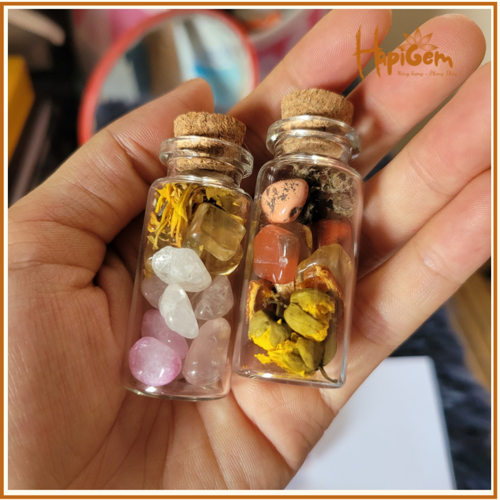 Hũ thu hút tài lộc - thạch anh mix thảo mộc thiên nhiên tăng cường  khai thông dòng tài lộc Hapigems