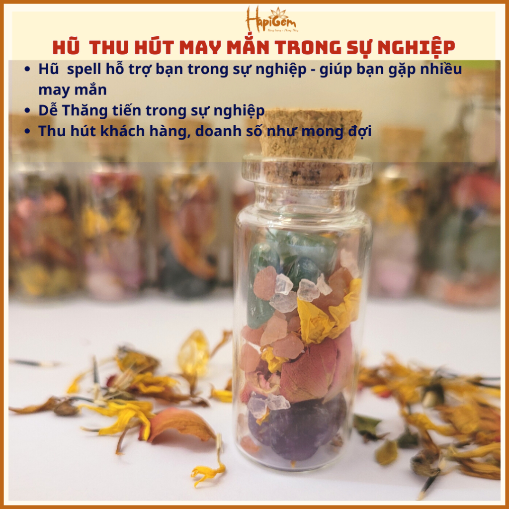Hũ Spell Jar Cải Thiện Sự Nghiệp thạch anh  mix thảo mộc thiên nhiên- giúp cải thiện  năng lượng phát triển sự nghiệp