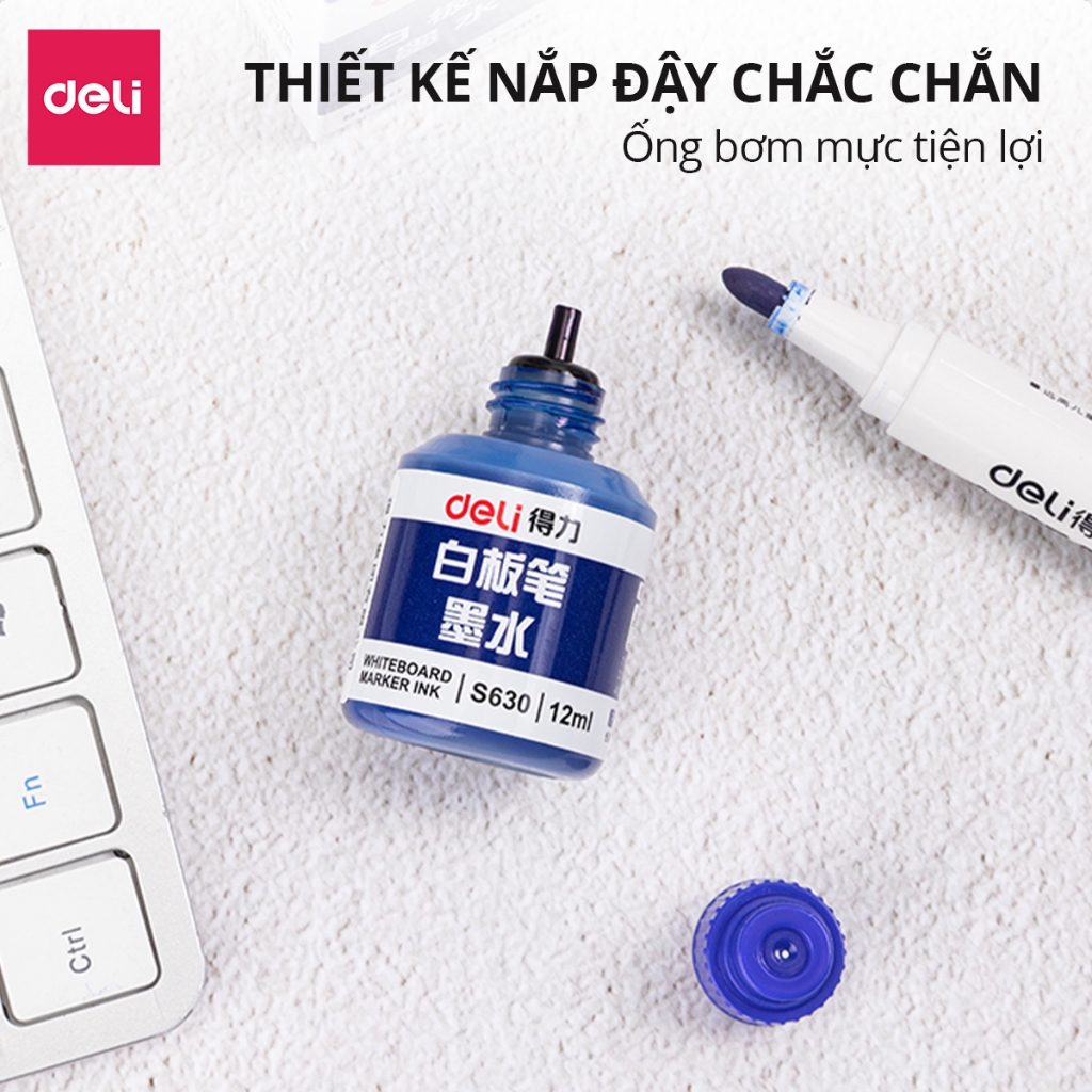 Mực Bút Lông Bảng Deli Chính Hãng - 3 Màu Mực - Dung Tích Lớn - Tiết Kiệm, Dễ Dàng Thay Thế - S630