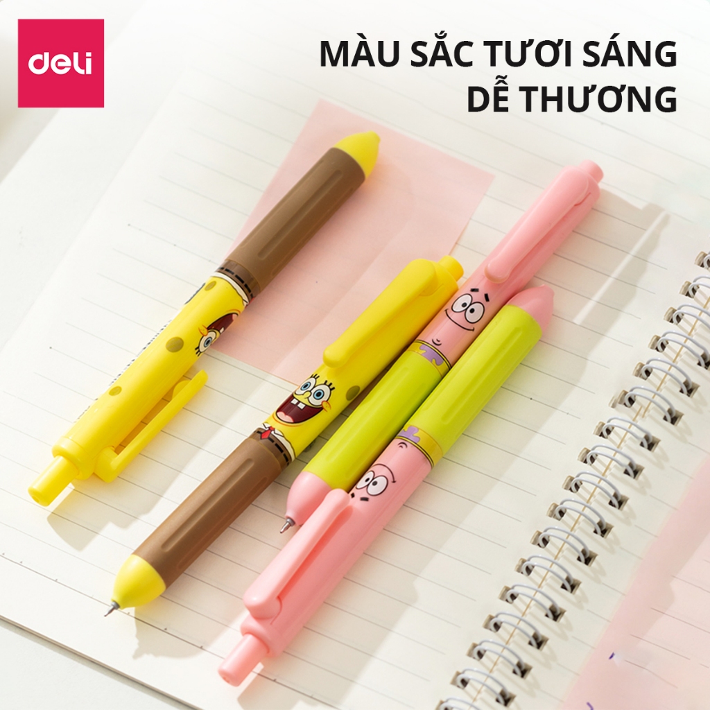 Bút Béo SpongeBob Chính Hãng Deli, Mực Gel Ngòi 0.5mm, Màu Xanh/Đen, Thiết Kế Cute Dễ Thương - EG92