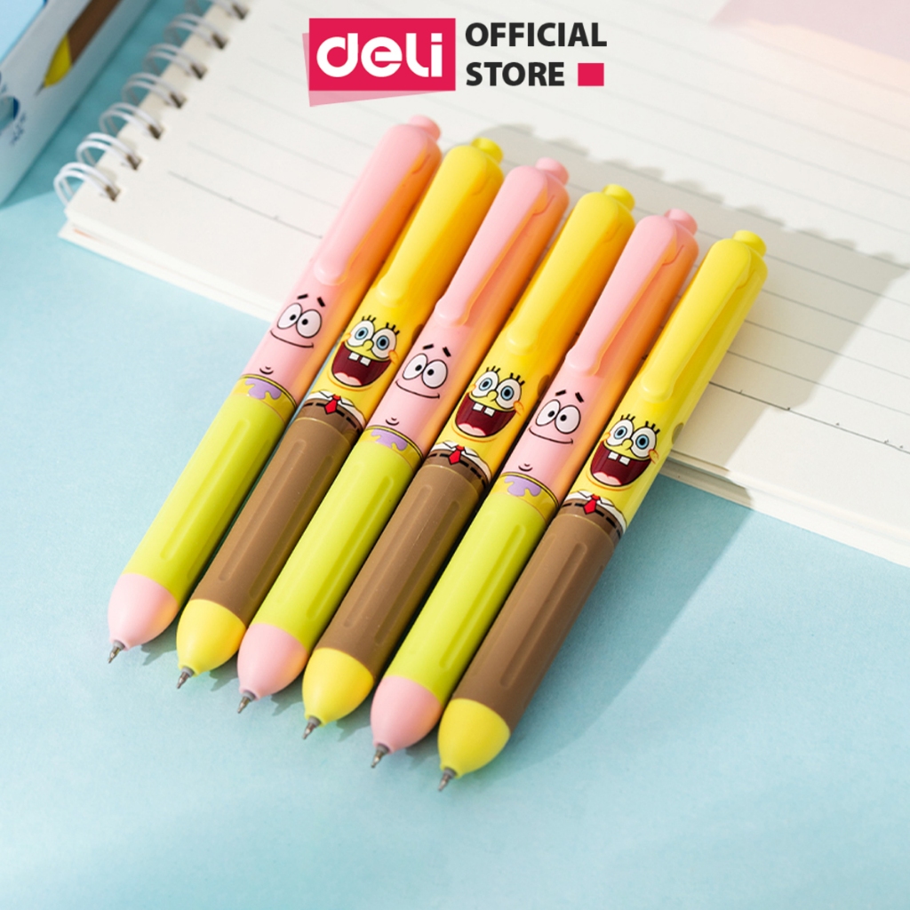 Bút Béo SpongeBob Chính Hãng Deli, Mực Gel Ngòi 0.5mm, Màu Xanh/Đen, Thiết Kế Cute Dễ Thương - EG92
