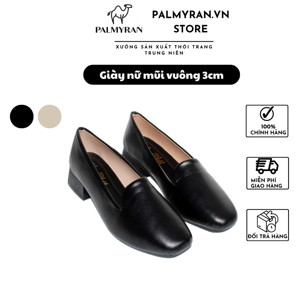 Giày nữ cao gót 3cm mũi vuông da xịn thật cao cấp CG15