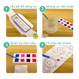 Bộ tập tô màu nước làm bookmark đơn giản chủ đề hoạt hình tuổi thơ màu sắc tươi sáng tự do sáng tạo