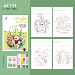 Bộ tập tô màu nước dành cho người mới bắt đầu kích thước A5, chủ đề hoạt hình phong cảnh nhân vật, tự do sáng tạo