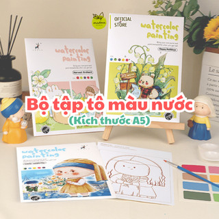 Bộ tập tô màu nước dành cho người mới bắt đầu kích thước A5, chủ đề hoạt hình phong cảnh nhân vật, tự do sáng tạo
