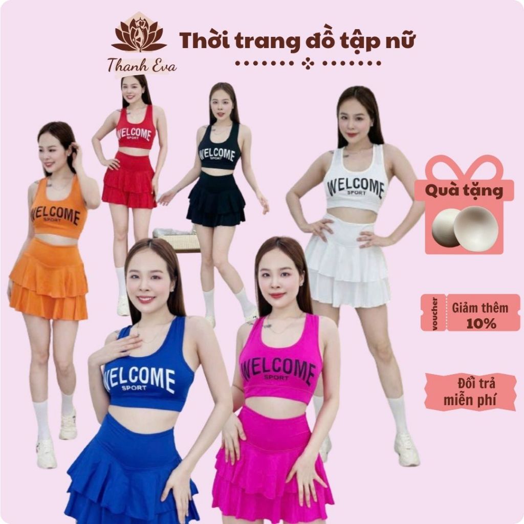 Set váy bèo tầng thể thao tập erobic, zumba, shuffer dance, đi bơi Wellcom... chất thun co giãn