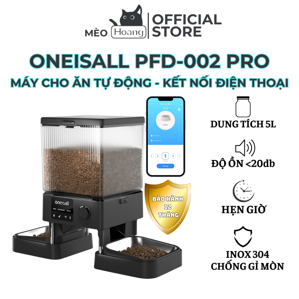 Máy cho thú cưng ăn tự động Oneisall PFD002 Pro (WiFi 5G và APP) 5L