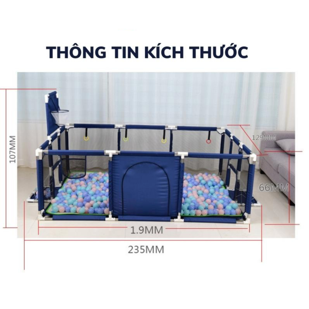TẶNG 10 BÓNG việt nam Quây bóng hình chữ nhật LOẠI 1 - 1m2x1m8 cỡ lớn có rổ bóng và khung thành
