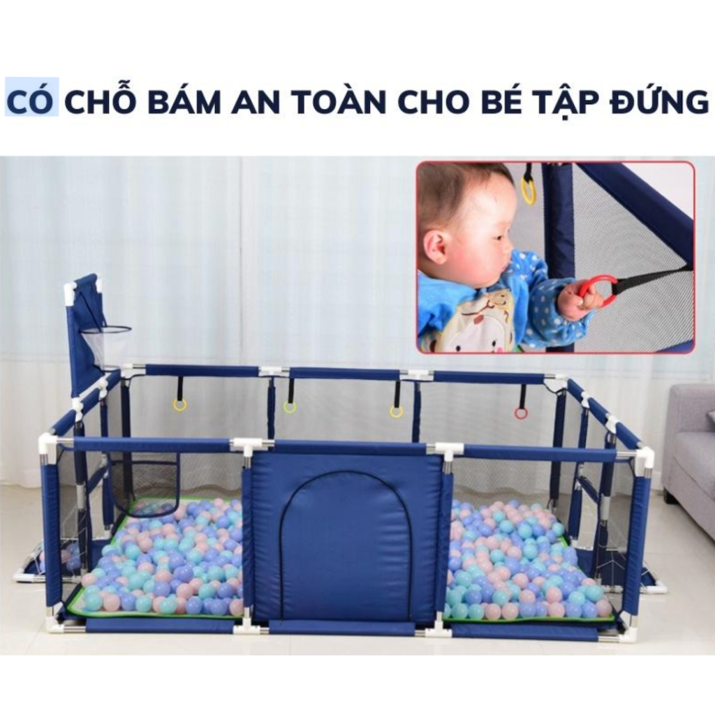 TẶNG 10 BÓNG việt nam Quây bóng hình chữ nhật LOẠI 1 - 1m2x1m8 cỡ lớn có rổ bóng và khung thành