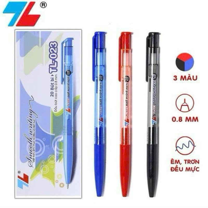 Bút TL 023 hộp 20 bút xanh đen đỏ