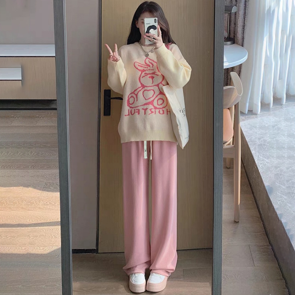Quần ống suông nữ nỉ tăm mẫu mới độc đáo, quần ống rộng mặc ấm trẻ trung năng động m909