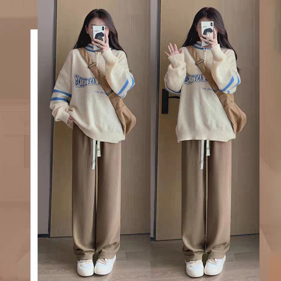Quần ống suông nữ nỉ tăm mẫu mới độc đáo, quần ống rộng mặc ấm trẻ trung năng động m909