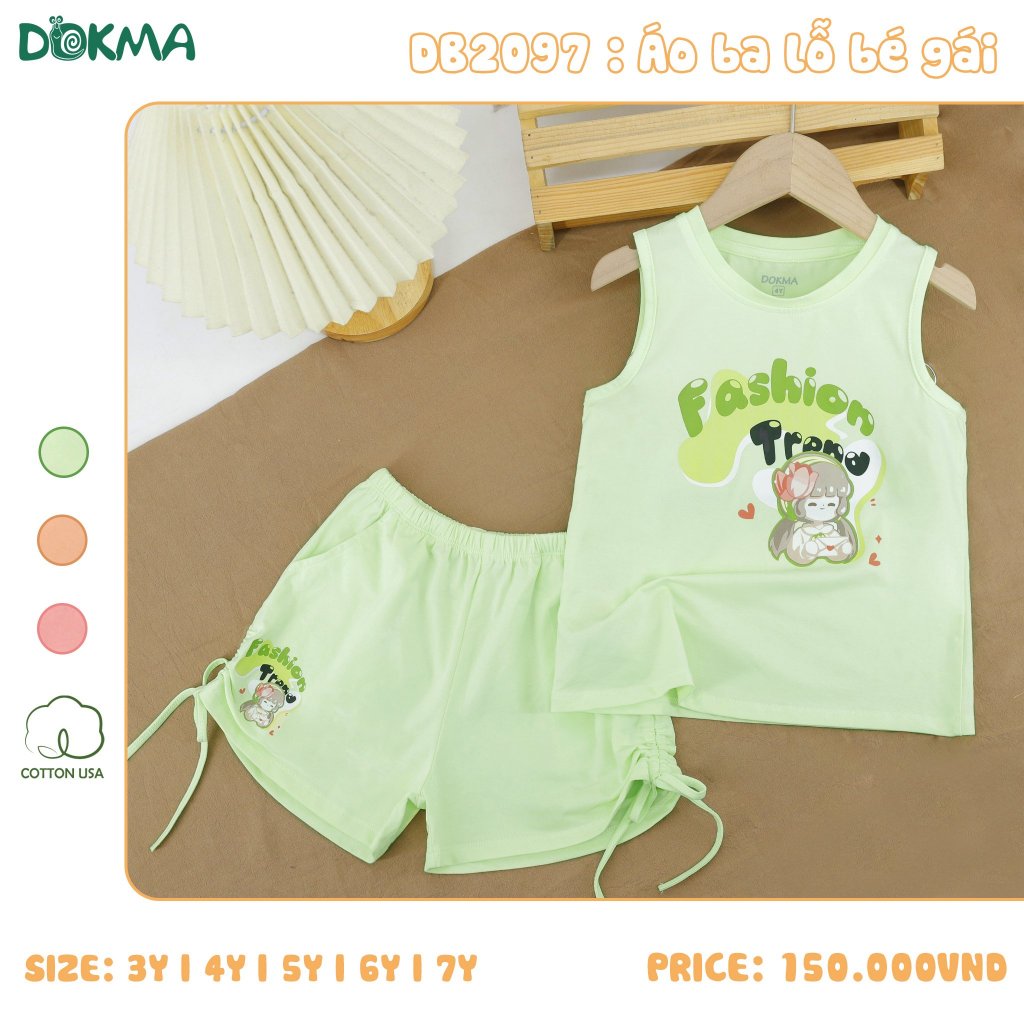 (11-25kg) Bộ Ba Lỗ Sát Nách Cotton Bé Gái Thời Trang Dokma DB1552 DB2097 DB3006 DB3011 DB3045