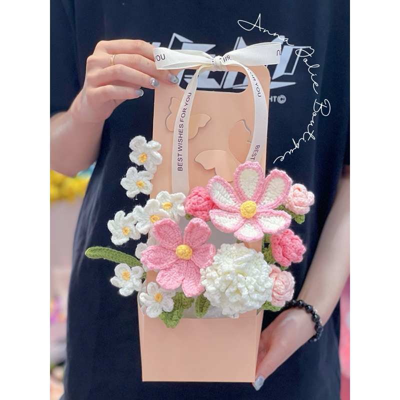 Giỏ hoa len hoa hồng hoa lưu ly | Shopee Việt Nam