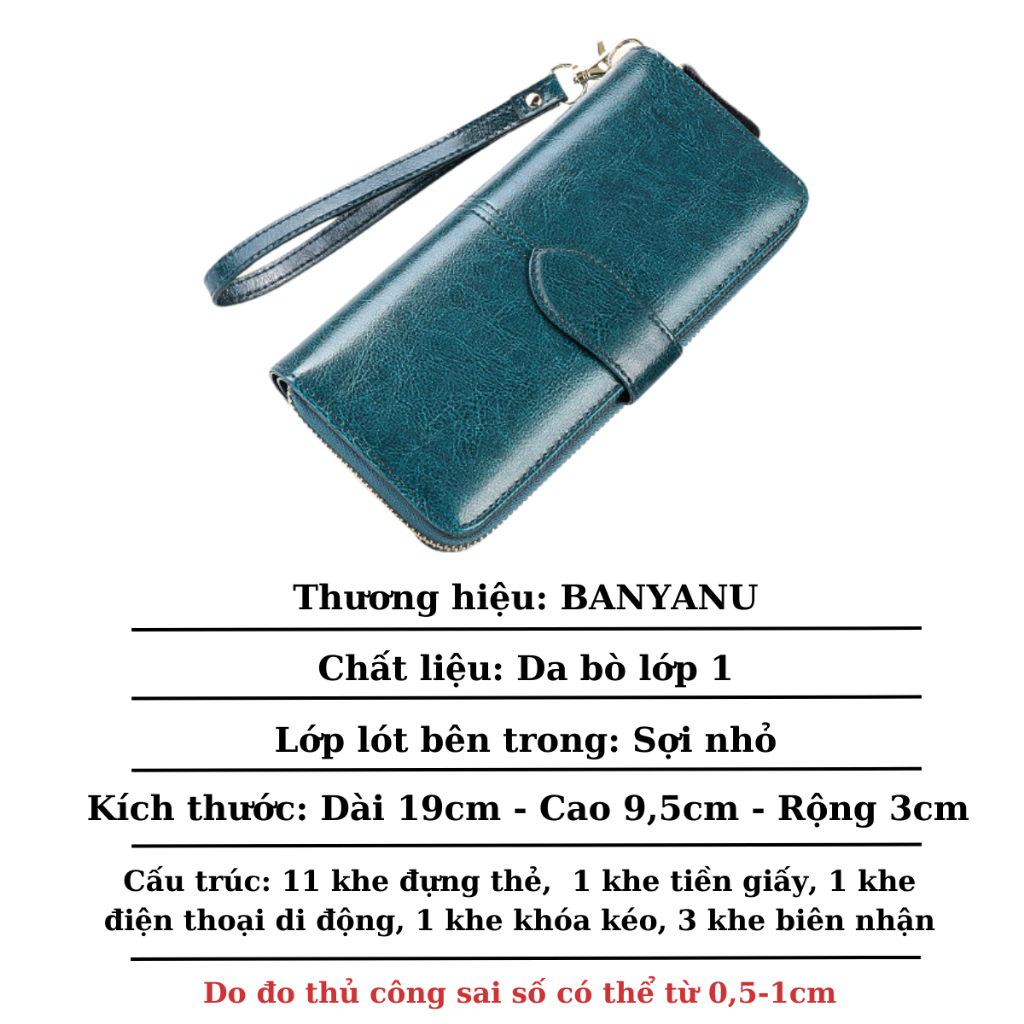 Ví nữ da bò, vi nữ dài cầm tay, bóp nữ cao cấp chính hãng BANYANU BYN-8133 có hộp đựng làm quà tặng sang trọng trẻ trung