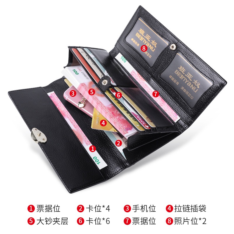 Ví dài nữ cầm tay da bò nắp gập, bóp nữ cao cấp BCV-VN01 chính hãng BANYANU có hộp làm quà tặng phong cách sang trọng