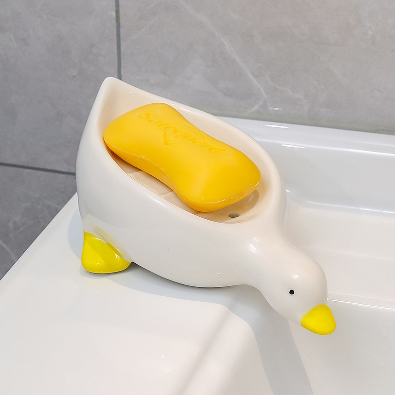 Khay Xà Phòng Sứ Không Tích Nước Hình Con Vịt Dễ Thương – Đựng Bồn Rửa Mặt, Nhà Tắm Tiện Ích