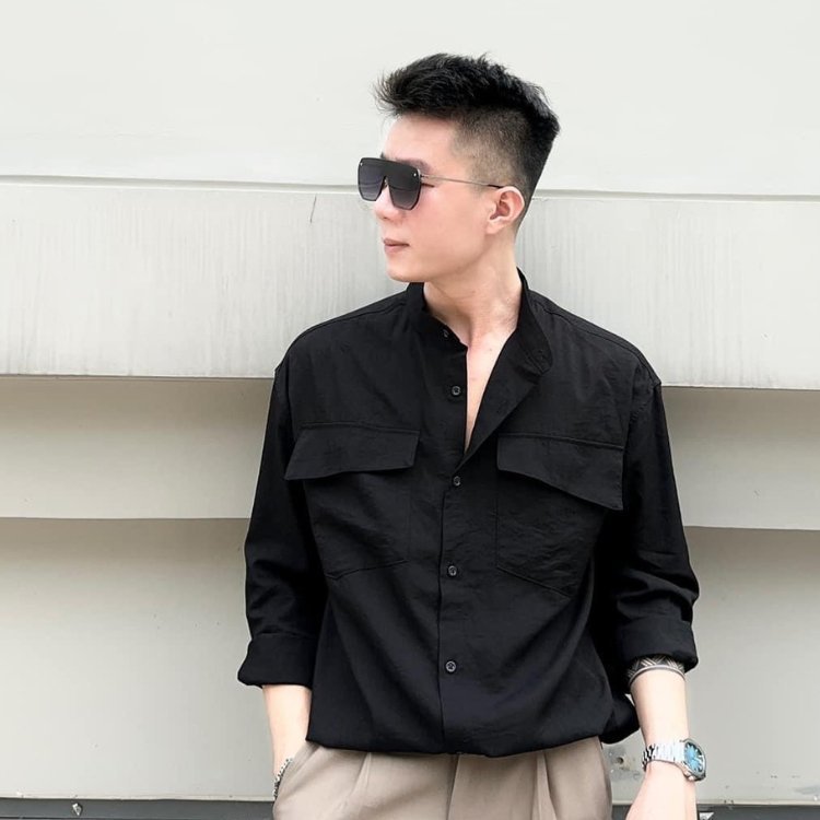 Áo Sơ Mi Cổ Tàu Nam 2 Túi Ngực VESCA Form Rộng Vải Đũi Dài Tay Thời Trang HALLEY A1