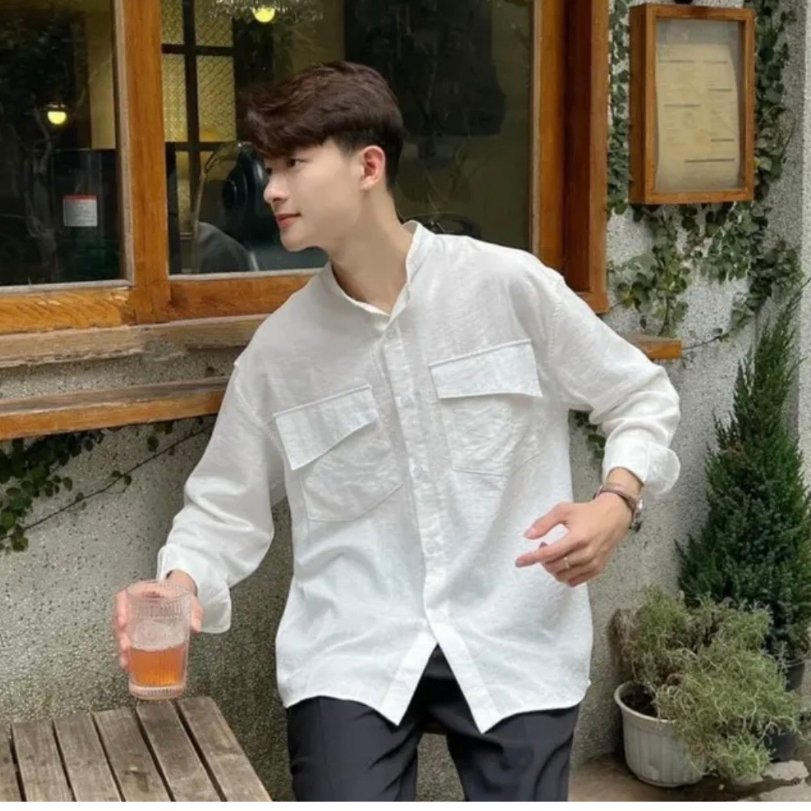 Áo Sơ Mi Cổ Tàu Nam 2 Túi Ngực VESCA Form Rộng Vải Đũi Dài Tay Thời Trang HALLEY A1