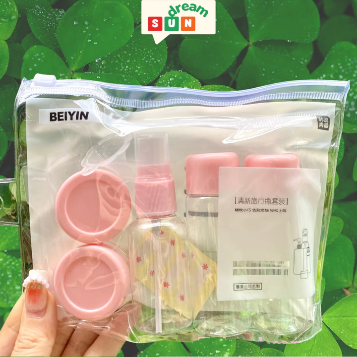 Bộ Chiết Mỹ Phẩm Mini BEIYIN Gồm 7 Chi Tiết Kèm Túi Zip Nhỏ Gọn Tiện Lợi Đựng Mĩ Phẩm Khi Đi Chơi, Du Lịch