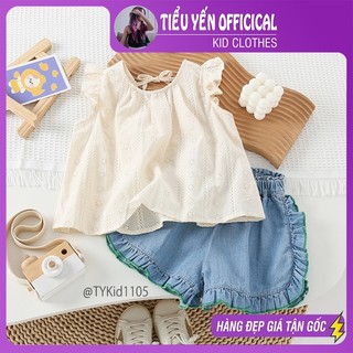 Quần áo trẻ em, Quần áo hè bé gái, áo thô kem cánh tiên và quần jean bèo S1105 | Tiểu Yến KID