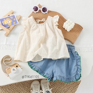 Quần áo trẻ em, Quần áo hè bé gái, áo thô kem cánh tiên và quần jean bèo S1105 | Tiểu Yến KID