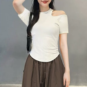 Áo Thun Cộc Tay nữ Khoét Vai Gladimax F89, Áo Hở Vai cá tính, chất thun cotton mềm mại