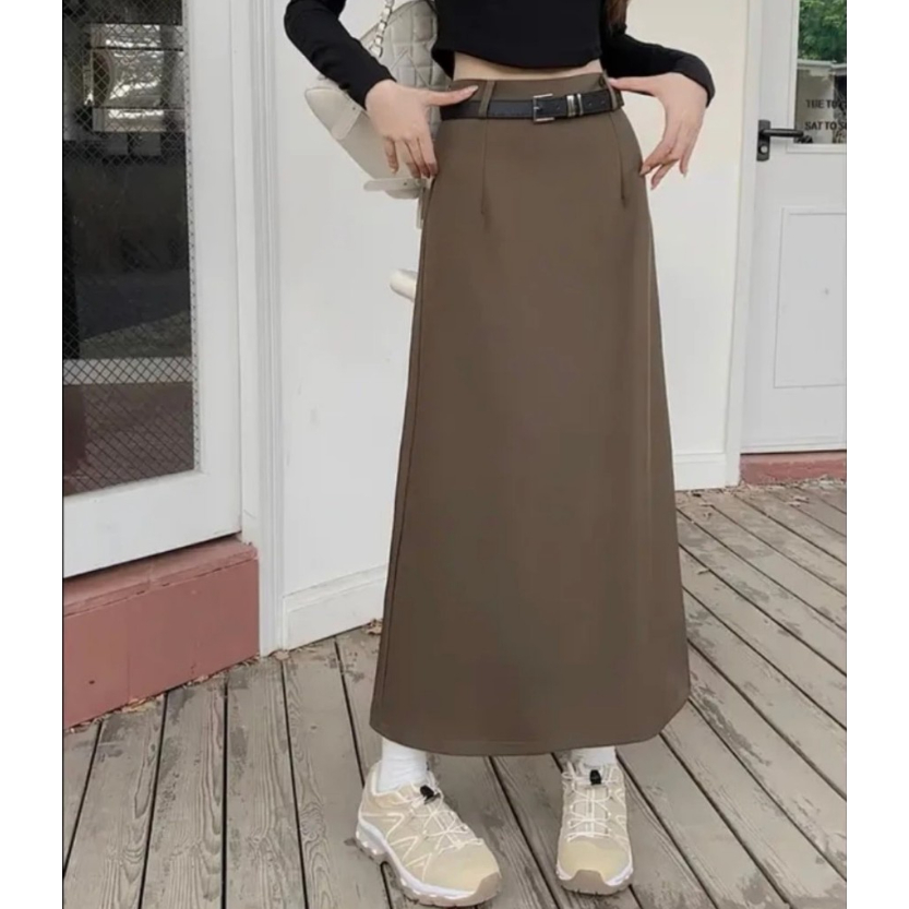 Chân váy chữ A suông dài 80cm phối đai da (tặng kèm)_chất liệu vitex_chân váy công sở_CV91