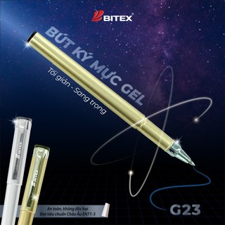Combo 6/12 Bút Gel Bitex G23 Mực Xanh Khô Nhanh Nét 0.5mm - Bút Bi Nước Thân Nhũ Sang Trọng Viết Êm Không Lem